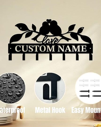 Personalized Custom Name Birds of Trees Wall Key Hooks,Metal Birds of Trees Art Clothes Hooks,Metal Birds of Trees Wall Home Storage Decorative,For Front Door, Hallway, Kitchen, Bedroom(Style E)
