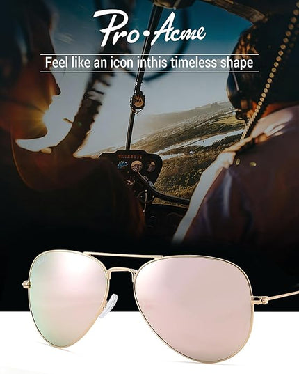 Pro Acme Classic Aviator Sunglasses for Women & Men Glass Lens Metal Frame UV400 Driver Sunglasses