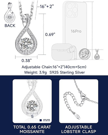 MomentWish Necklace for Women, Sparkling Gift for Her, 1Carat Moissanite Heart Pendent for Her, 925 Sterling Silver Dance Necklace for Anniversary Christmas Valentines