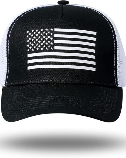 American Flag Trucker Hat - Snapback Hat, Baseball Cap for Men Women - Breathable Mesh Side, Adjustable Fit - for Casual Wear