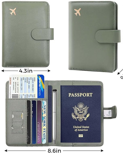 Melsbrinna Premium Leather Passport Holder Covers Case, Waterproof Rfid Blocking Travel Wallet Passport Holder with Pen Holder, Cute Passport Book for Women/Men