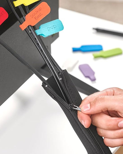 Zipper Cable Sleeve by Wrap-It Storage - 36" x 4" (2-Pack) Black - Cord Organizer and Cable Protector for Desk, Computer, TV Cord Management to Hide and Cover Wire and Extension Cables