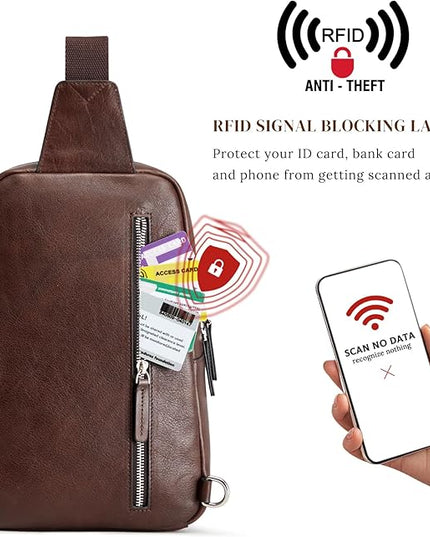 S-ZONE Sling Bag for Men Women RFID Blocking Genuine Leather Crossbody Shoulder Bag Backpack Hiking Daypack Travel