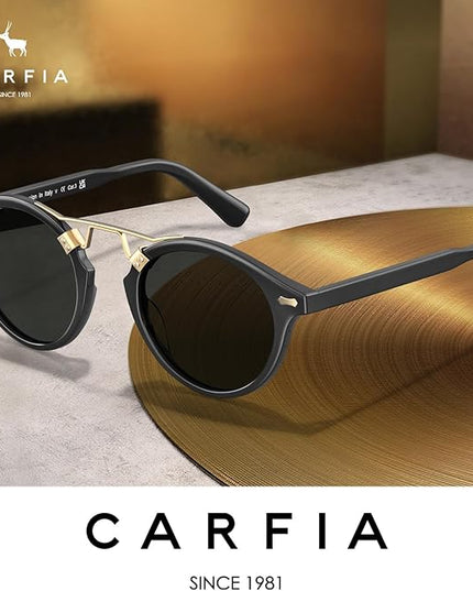 CARFIA Small Face Acetate Polarized Sunglasses for Women UV Protection, Retro Double Bridge Eyewears Metal Brow Round Sunnies