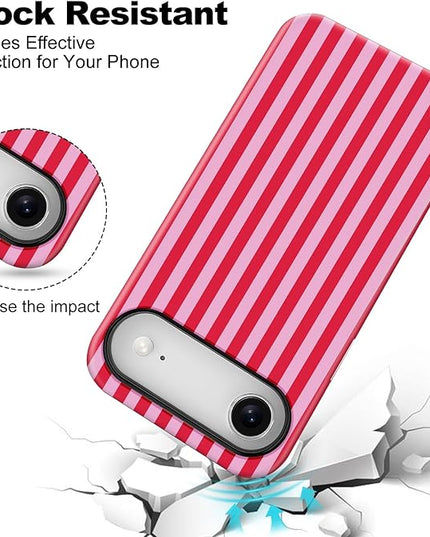 Magnetic for iPhone 17 Air Case Cute Stripes Phone Case, Shockproof Slim TPU and Hard PC Protective Phone Cover Compatible with MagSafe Designed for Women Girls, Pink and White