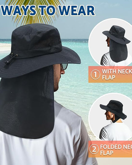NPJY Sun Fishing Hats with Neck Flap for Men Women UV Sun Protection Bucket Hat