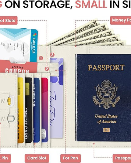Passport Holder for Travel Essentials, RFID Blocking Leather Cover Wallet with Magnetic Closure, Aesthetic & Cute Passport Book Case for Women and Men - Seashell