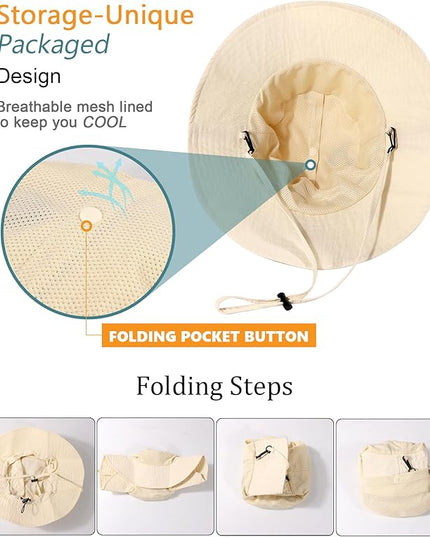 Water-Resistant Sun UPF 50+ Bucket Hat Protection Packable Brimmed Boonie for Women Men Summer Lightweight Hiking Outdoor Cap