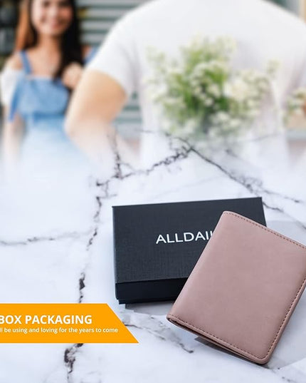 Alldaily Small RFID Wallet for Women Slim Compact Bifold Pocket Ladies Travel Mini Purse (Dark Pink)