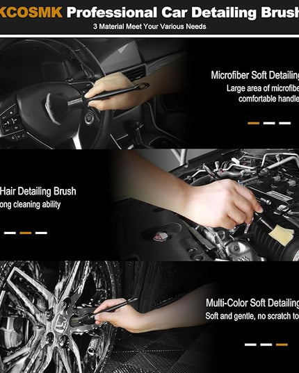 10PCS Car Cleaning Kit, Car Detailing Kit Interior Cleaner, Long Bristle Horse Hair Leather Cleaning Brush, Car Detailing Brushes, Microfiber Cloth & Applicator, Car Cleaning Supplies for Interior