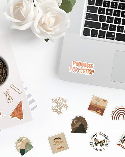 100 Vintage Inspirational Stickers, Boho Motivational Aesthetic Sticker for Adults Water Bottles Laptops Positive Affirmation Journals Vinyl Boho Stickers Teen Kid