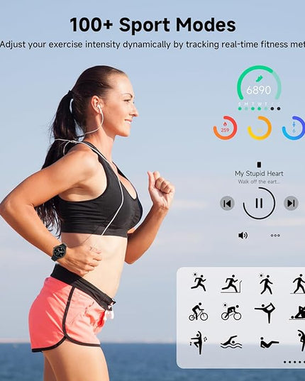 Smart Watches for Women Men 1.27" HD Fitness Tracker with Heart Rate/Sleep/Step/SpO2 Monitor, IP68 Waterproof Watch for Android iOS (Black)