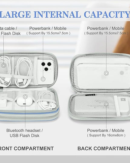 FYY Travel Cable Organizer Pouch Electronic Accessories Carry Case Portable Waterproof Double Layers All-in-One Storage Bag for Cord, Charger, Phone, Pattern Blue