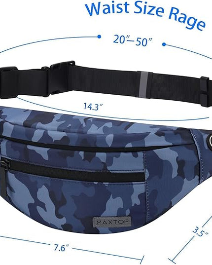 MAXTOP Large Crossbody Fanny Pack with 4-Zipper Pockets,Gifts for Enjoy Sports Festival Workout Traveling Running Casual Hands-Free Wallets Waist Pack Phone Bag Carrying All Phones