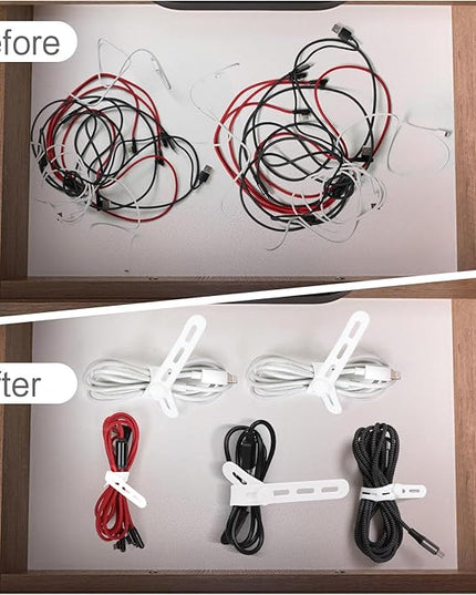 Donruby 24Pcs Silicone Cable Ties - Reusable & Washable with Locking Buckles, Adjustable Fastening Cable Management Straps, Multi-Purpose High Elasticity Cord Organizer (White)