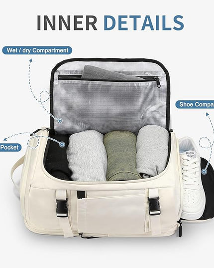 35L Travel Backpack 17" Laptop Backpack W/USB-C Port, Expandable Carry-On Bag, TSA Flight Approved Water-Resistant for Business College, White