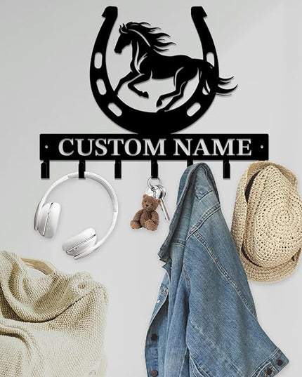 peanut case Personalized Farm Horse Keys Hooks,Custom Name Metal Cowboy Horse Art Keys Hooks,Metal Horse Lover Wall Home Storage Decorative Keys Hooks,Key Holder Hooks for Wall (Style B)