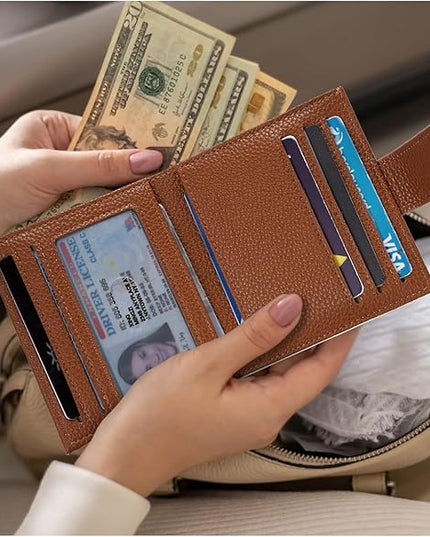 BOSTANTEN Slim Wallet for Women Small RFID Blocking Credit Card Holder Leather Bifold Wallets with Zipper Coin Pocket Beige＆Brown