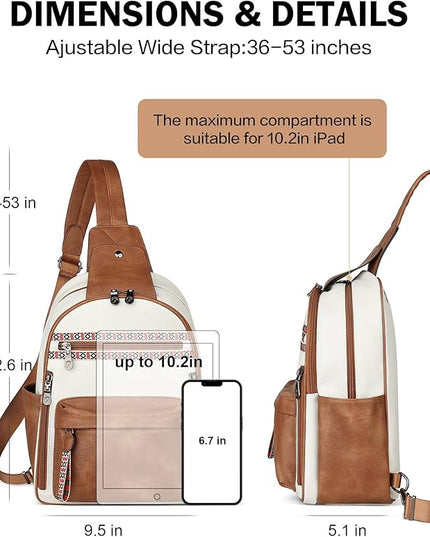 FADEON Large Sling Bag for Women, Leather Crossbody Purse Designer Anti Theft Sling Backpack, RFID Fanny Packs for Travel