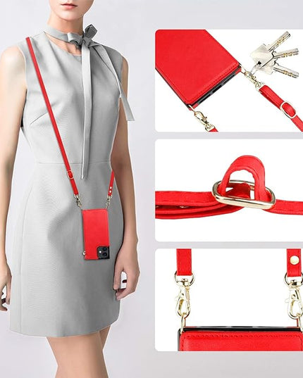 Bocasal Crossbody Wallet Case for iPhone 12/12 Pro with Card Holder,Zipper Card Slot Protector Shockproof Purse Cover with Removable Cross Body Strap 6.1 Inch(Red)
