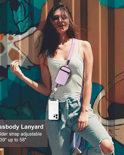 Clip and Go Strap for Phone With Wallet Crossbody (Detachable RFID Blocking Wallet) - Adjustable Phone Lanyard Crossbody with 360° Rotatable Tether Tabs for All Phones (Purple)