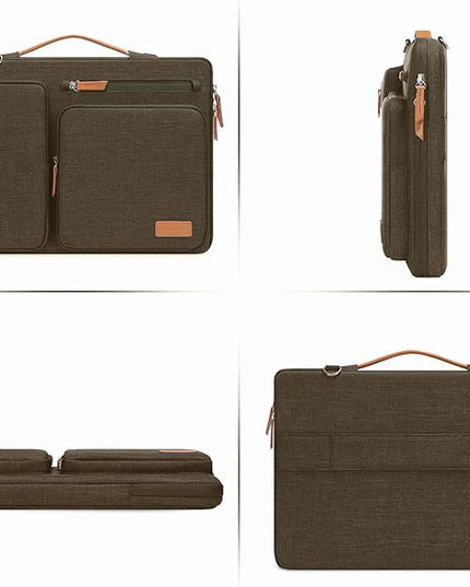 MOSISO 360 Protective Laptop Shoulder Bag,13-13.3 inch Computer Bag Compatible with MacBook, HP, Dell, Lenovo, Asus Notebook,Side Open Messenger Bag with 4 Zipper Pockets&Handle, Carob Brown