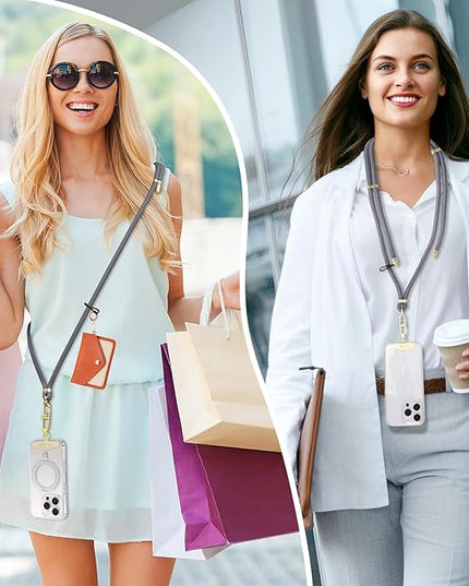 Adjustable Anti-Theft Phone Lanyard Neck & Crossbody Strap with 0.2mm Metal Tab & Comfort-Fit 8mm Rope (Light Gray)