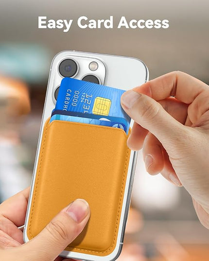 Magnetic Mag-safe Wallet Cell Phone Card Holder for iPhone 15 Series, Stronger Magnetic RFID Leather Phone Wallet Stick on Series of iPhone 17/16/15/14/13/12 Pro/Promax, Yellow