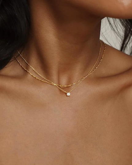 Tewiky Dainty 14k Gold Plated/Silver Cubic Zirconia Necklaces for Women, Simple CZ Jewelry Necklaces Trendy Gifts