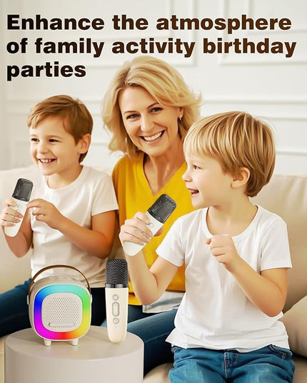 Mini Karaoke Machine Speaker for Kids Adults, Portable Bluetooth with 2 Wireless Microphones, Children's Day Birthday Gift Ideas for Toys for Teens Boys and Girls Aged 4, 5, 6, 7, 8, 9, 10, 11, 12+