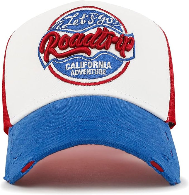 ililily Premium Road Trip Vintage Distressed Snapback Trucker Hat Baseball Cap