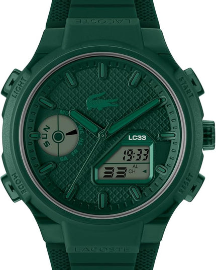 Lacoste LC33 Men's Analog-Digital Watch – TR90 Case, World Clock, Stopwatch, Alarm, Backlight, Textured Silicone Strap, Premium Fashion Timepiece - Gift for Him - 45mm
