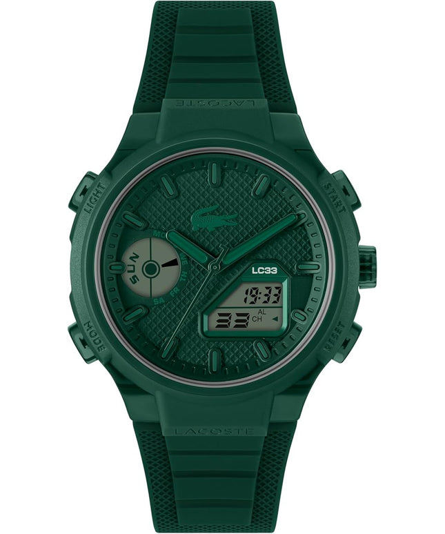 Lacoste LC33 Men's Analog-Digital Watch – TR90 Case, World Clock, Stopwatch, Alarm, Backlight, Textured Silicone Strap, Premium Fashion Timepiece - Gift for Him - 45mm