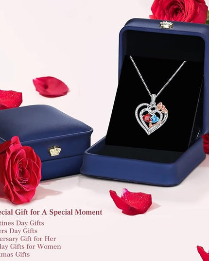 Iefil Christmas Gifts for Wife Women - 925 Sterling Silver Double Birthstone Necklace, Anniversary Birthday Gifts for Women, Jewelry Gift for Wife Girlfriend Mom Her
