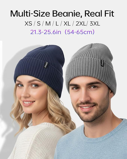 Zylioo Plus Size Fleece Lined Beanie Hat,2XL/XL/L/M/S Thermal Knitted Hat,Winter Warm Lined Snow Hats for Women Men
