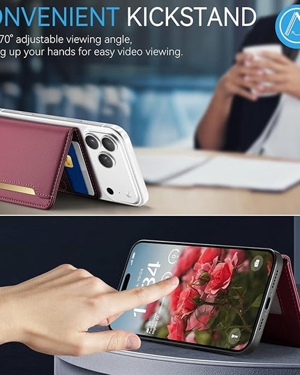 Vinich for Magsafe Wallet Magnetic RFID Blocking Card Holder Compatible with MagSafe Phones and Cases, Strong Magnet Minimalist Phone Wallet for iPhone 17/16/15/14/13/12/Pro/Max/Plus, Wine Red