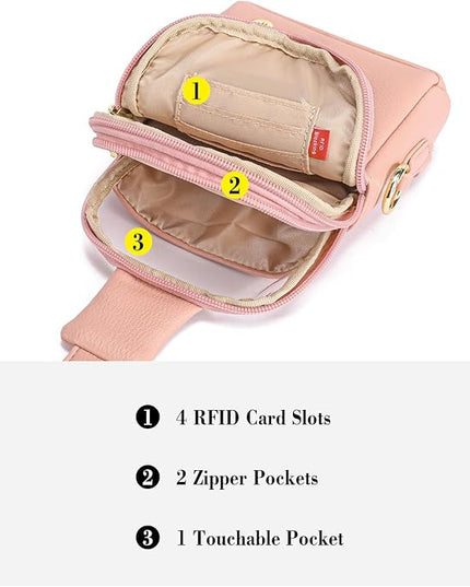 INICAT Sling Bag for Women Touchscreen Small Crossbody Cell Phone Purse Fanny Pack