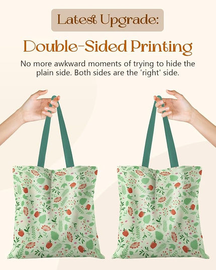 Canvas Tote Bag with Pockets - Aesthetic Reusable Totes for Women Ladies Cute Printed Cloths Canvas Shoulder Bag
