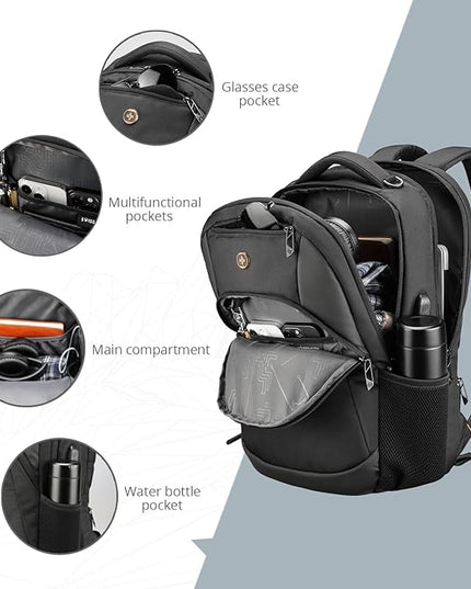 Swissdigital Design Travel Laptop Backpack, Laptops Backpack with USB Charging Port for Men Women Fits 16 Inch Notebook, Black | SD1670-01