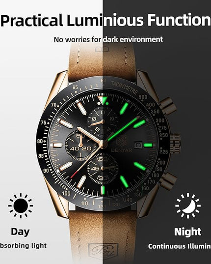 BY BENYAR Watch for Men Analog Quartz Chronograph Waterproof Luminous Designer Mens Wrist Watches Business Work Sport Casual Dress Watch with Silicone Strap Elegant Gifts for Men