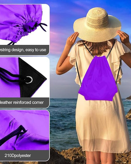 KUUQA 2Pcs Drawstring Backpack Bags Sports Cinch Sack String Backpack Storage Bags for Gym Traveling (Purple)