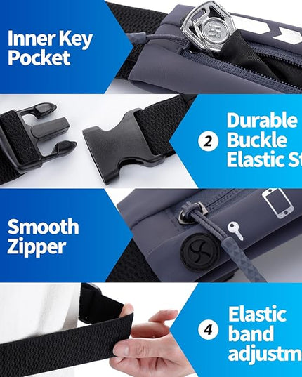 USHAKE Slim Running Belt for Women Men-Runners Phone Holder Fanny Pack, Adjustable, Bounce Free Waist Pouch bag for Workout, Money Belt, Run Gear Accessories Dark Grey