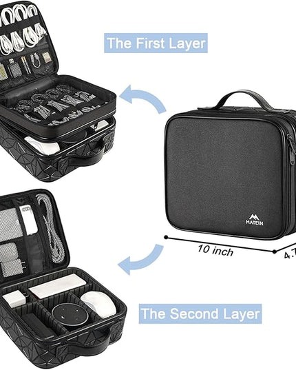 MATEIN Cable Organizer Bag, Waterproof Travel Electronic Storage, Shockproof Portable Double Layer Tech Bags Carrying Case for Cord, Earbuds, Charger, SD Card, DJ Gifts, Black