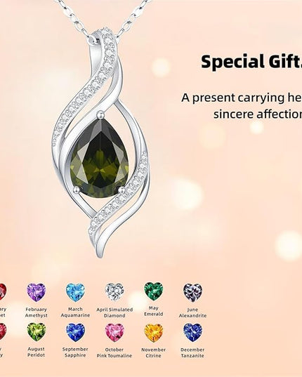 Birthstone Necklace gift for Women S925 Sterling Silver Teardrop with Cubic Zirconia- Birthday Jewelry gift for her, Girlfriend, Wife, Mom on Birthday, Anniversary