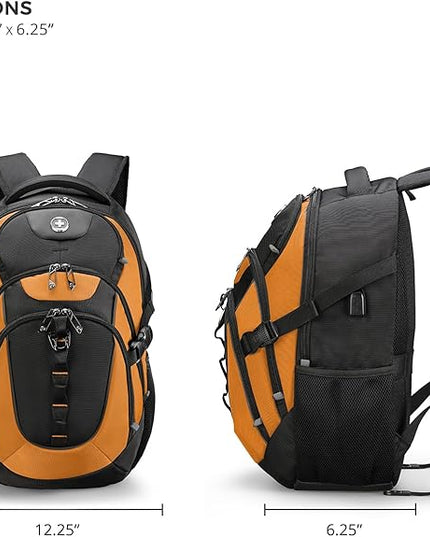 Swissdigital Design Laptop Backpack with USB Charging Port, Travel Backpack Fits 15.6 inches Computer, 31L College School Backpack for Men, Orange/Black | SD803-66