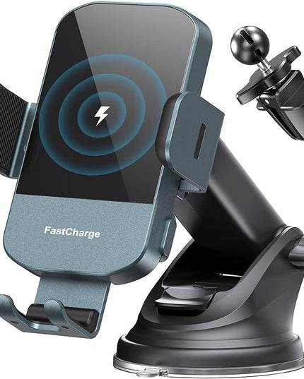 CHGeek Wireless Car Charger, 15W Fast Charging Auto Clamping Car Charger Phone Mount Phone Holder fit for iPhone 15 14 13 12 11 Pro Max Xs, Samsung Galaxy S25 Ultra S24 S23 S22, S21, S20, Green