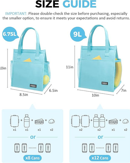 Fmeida Insulated Lunch Bag Women Men, 6.75L Small Lunch Bags with Multiple Pockets, Reusable Thermal Cooler Tote for Work, Office, Picnic, Travel | Hook and Loop Closure, Sky Blue