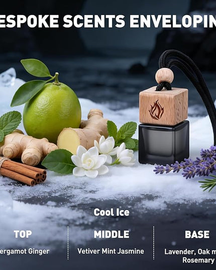 Car Air Freshener Hanging 2 Pack, Cool Ice Fragrance Essential Oil Diffuser for Cars, Long Lasting Car Scent Air Fresheners Car Accessories for Men