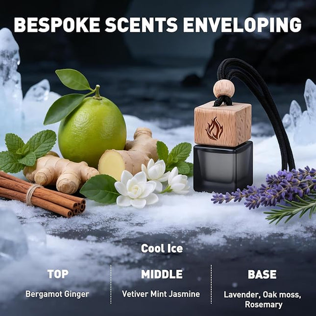 Car Air Freshener Hanging 2 Pack, Cool Ice Fragrance Essential Oil Diffuser for Cars, Long Lasting Car Scent Air Fresheners Car Accessories for Men