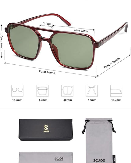 SOJOS Trendy Vintage Aviator Square Sunglasses For Womens Mens Retro 70s UV400 Women Sun Glasses SJ2327